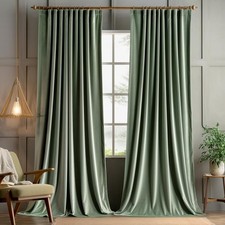 Sage Green Velvet Curtains 84 inches 2 Panels - Pinch Pleat Luxury Room Darke...
