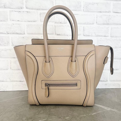 Celine Luggage Micro Shopper Calfskin Leather Beige Women's Pre-owned From Japan