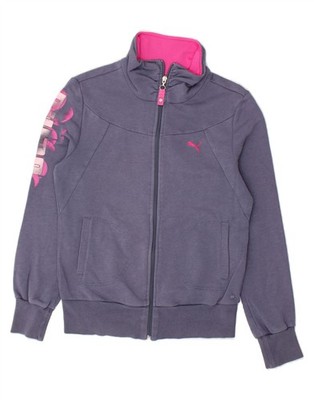 PUMA Womens Graphic Tracksuit Top Jacket UK 12 Medium Blue Cotton BL17