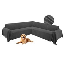 Corner Sectional Couch Covers for Dogs L Shape Sofa 91x252 inch Dark Gray