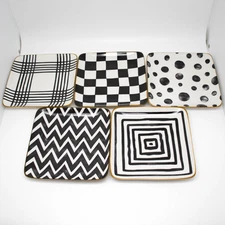 (5) Over and Back®  Black White Gold Yellow Trim  Appetizer Dessert Plates  7"