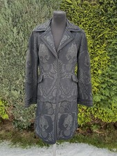 BIYA Johnny Was Linen Silk Highly Embroidered Grey BlueBlack Boho Duster Coat S