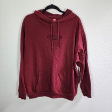 Guess Los Angeles Hoodie Mens Large Burgundy Sweatshirt Embroidered Logo