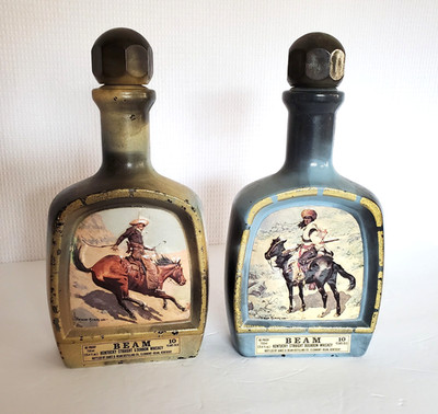 Beam s Choice Bourbon Decanter Set Of 2 Frederic Remington Tribute Cowboy Series