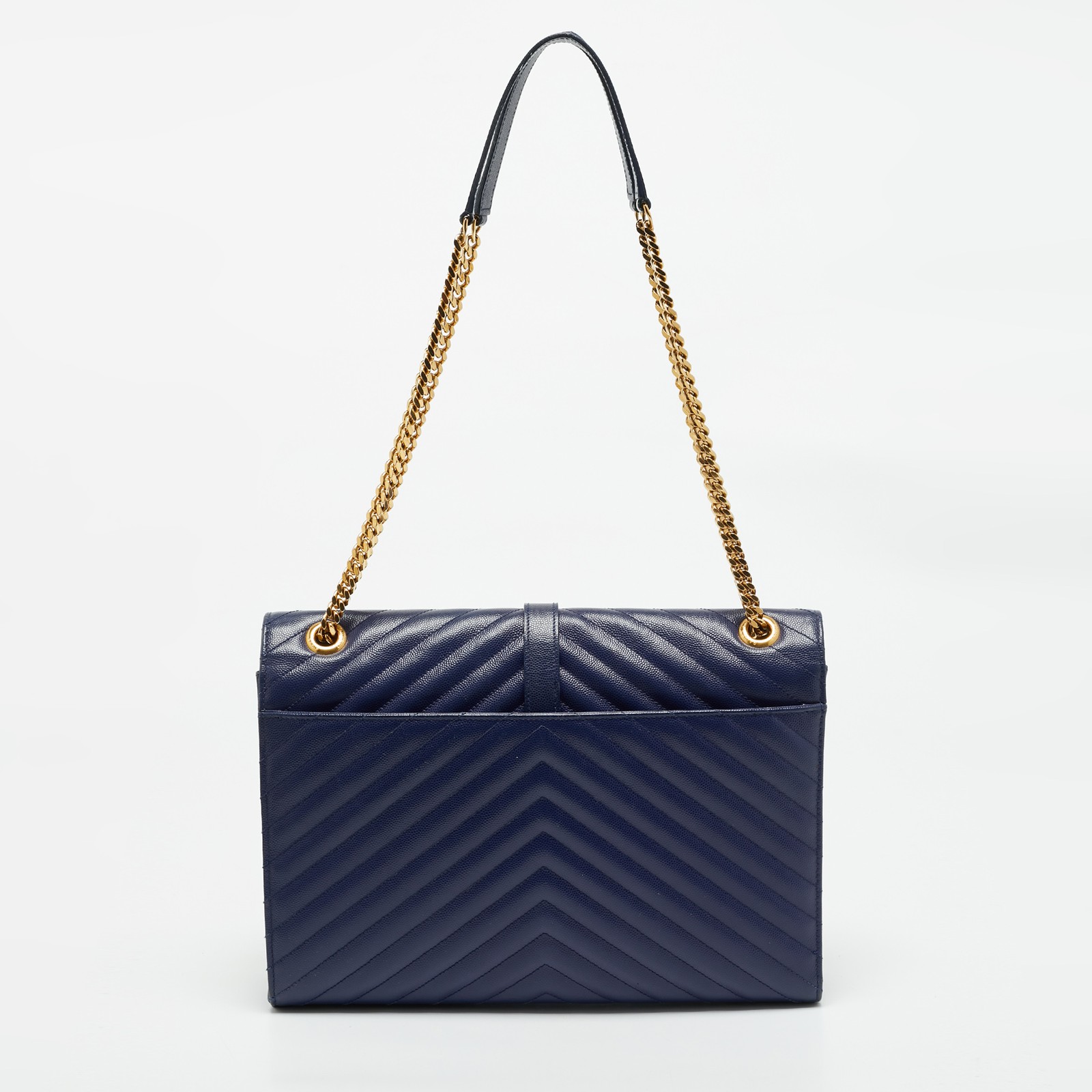 Borsa a tracolla Saint Laurent blu in pelle matelasse grande con busta monogramma