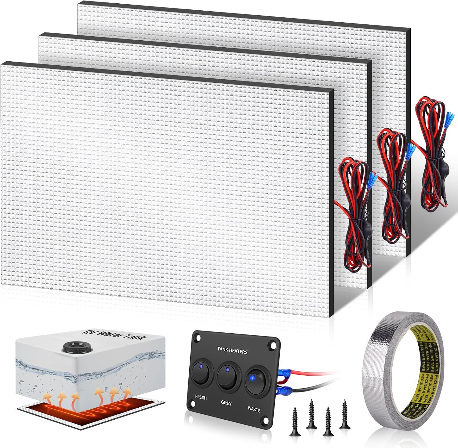 RV Water Tank Heater Pad, 12V/13.5V Thicker Heating Anti-Freeze Pad Kit