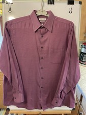 Van Heusen Shirt Men's 17 34/35 Maroon Long Sleeve Button Up Dress Shirt