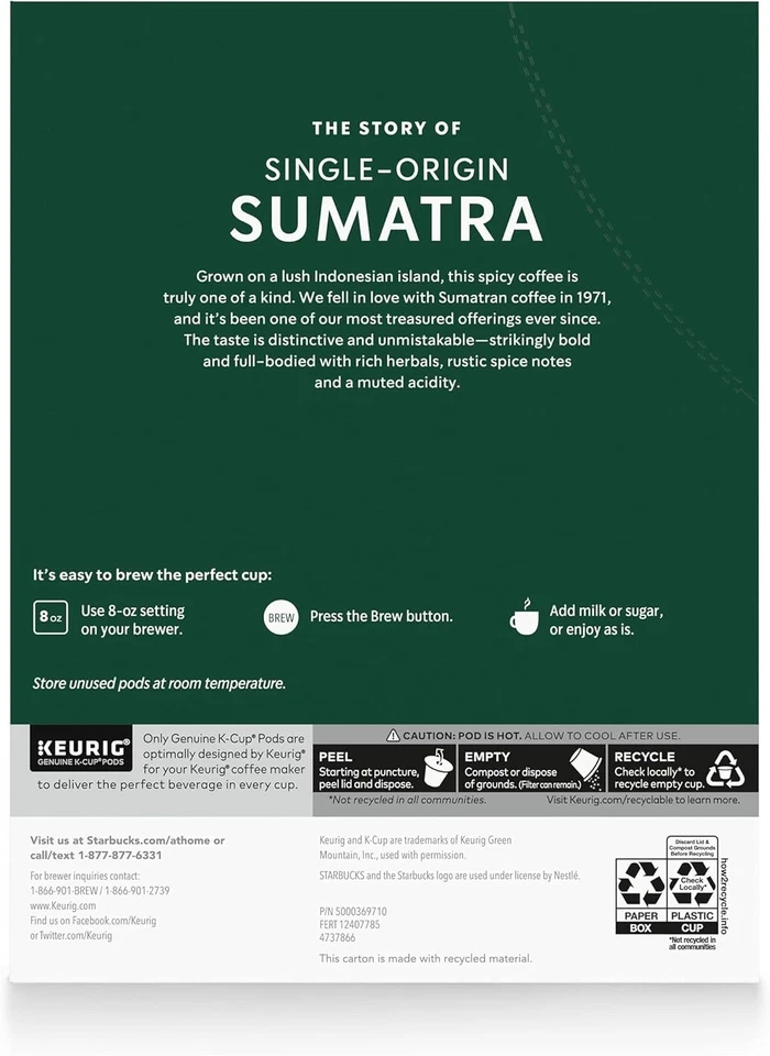 Starbucks K-Cup Coffee Pods, Dark Roast, Sumatra for Keurig Brewers, 96 pods - Image 4 of 4