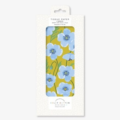 Blaue Mohnblume Bauchnabel Seidenpapier Geschenkpapier 4 Blatt 50 x 75 cm