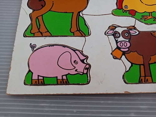 Vintage Playskool Farm Animals Wood Puzzle 180-05 Horse Pig Cow Chicken Made USA - Picture 3 of 9