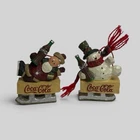 LOT OF 2 Vintage 2001 Coca Cola Christmas Ornaments Santa & Snowman Sleighs F/S