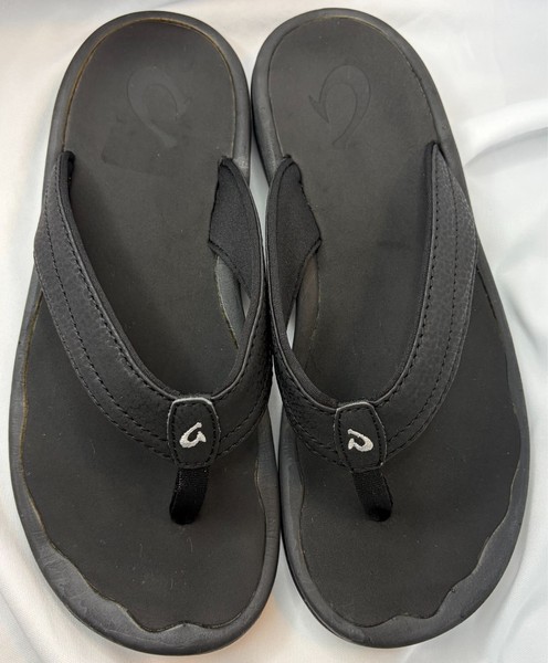 Olukai Ohana Womens Sandals Size 7 Black Flip Flops Comfort Beach Shoes
