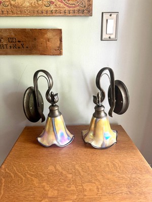 Vtg Quoizel Style Wall Sconces | Todd Phillips Style Glass Shade Wall Sconce