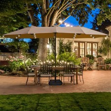 15' x 9' Large Double-Sided Rectangular Twin Patio Umbrella with Light  Base