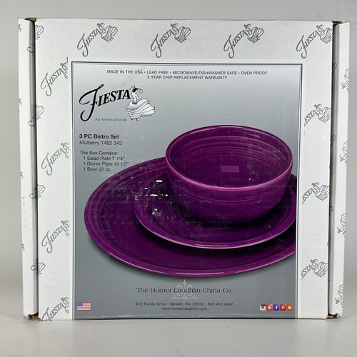 Fiesta 3 Piece Bistro Set In Retired MULBERRY Fiestaware With Original Box