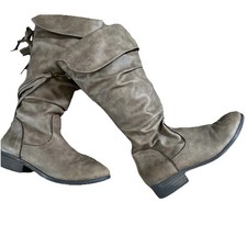 SteveMadden brown knee high boots zip up scuff on toe size girls  2 