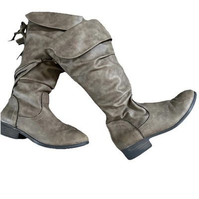 SteveMadden brown knee high boots zip up scuff on toe size girls  2 