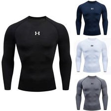 Mens Compression Armour Base Layer Top Long Sleeve Thermal Gym Sports Shirts UK
