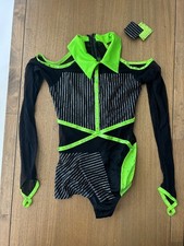 2 piece Georgie Girl dance costume, black and green with glitter and gemstones