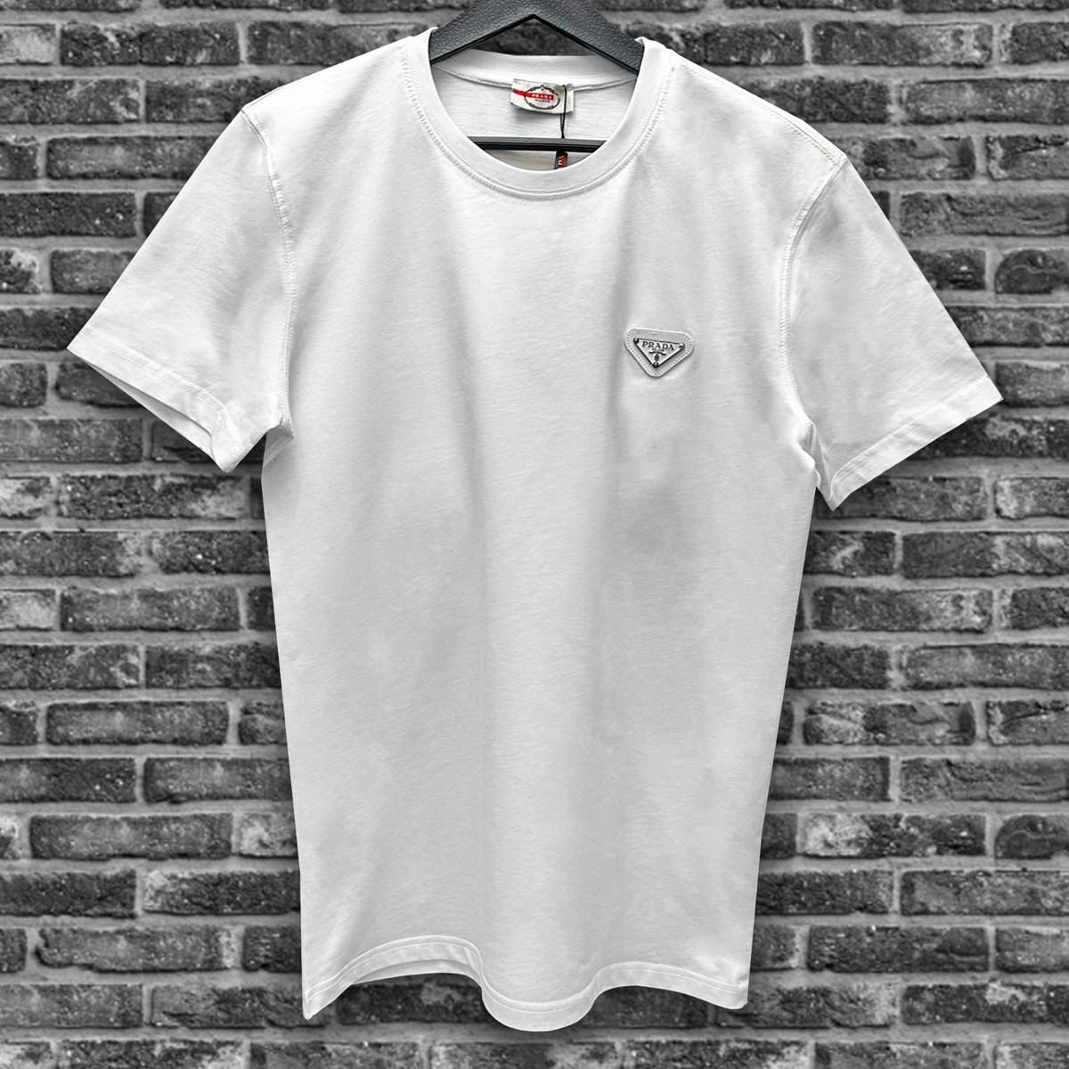 Prada White T-shirt With Triangle Metal Logo Patch - Size 2XL