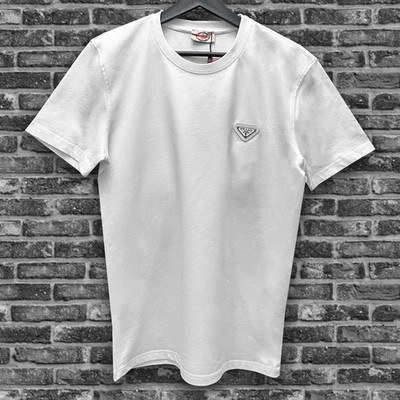 Prada White T-shirt With Triangle Metal Logo Patch - Size 2XL