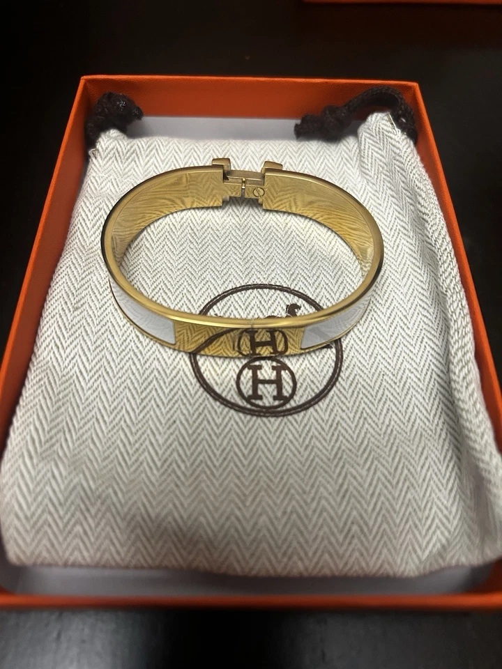 Pulsera Damas Hermes Clic H Chapada en Oro Blanco y Amarillo - Excelente Estado Foto 4 de 4