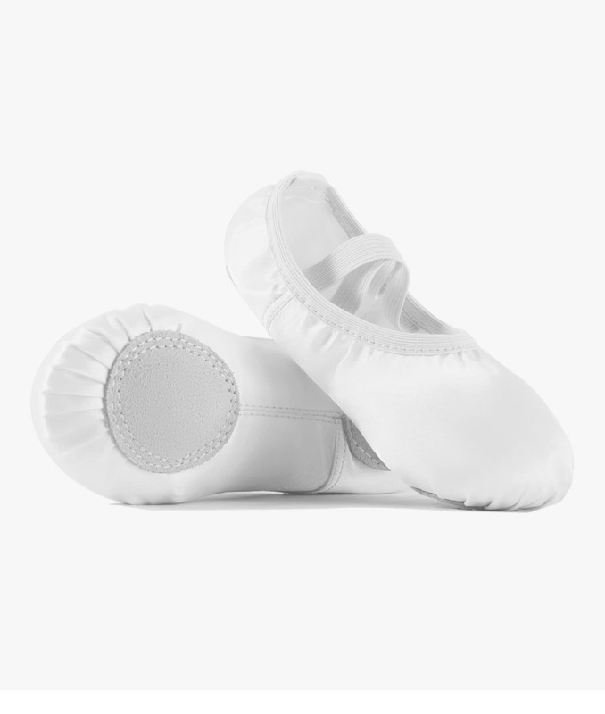 TIEJIAN PU Ballet Shoes for Girls Dance No-Tie Sole Yoga Shoes, white size 1