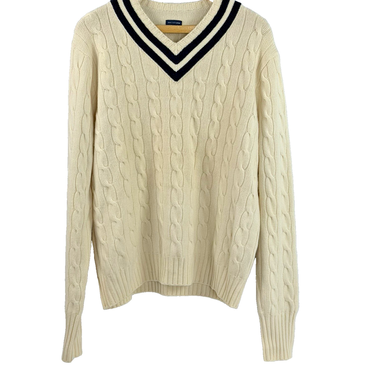 Vtg 90s Polo Ralph Lauren 100% Cashmere Cable Knit Golf Tennis Cricket Sweater L