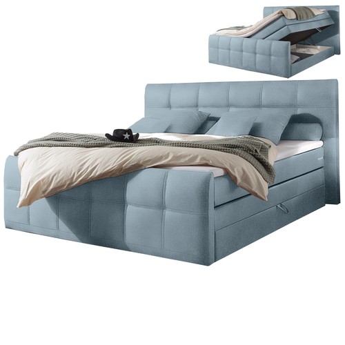 Boxspringbett - pastellblau - Taschenfederkern - H2 - 180x200 cm Doppelbett - Bild 3 von 6