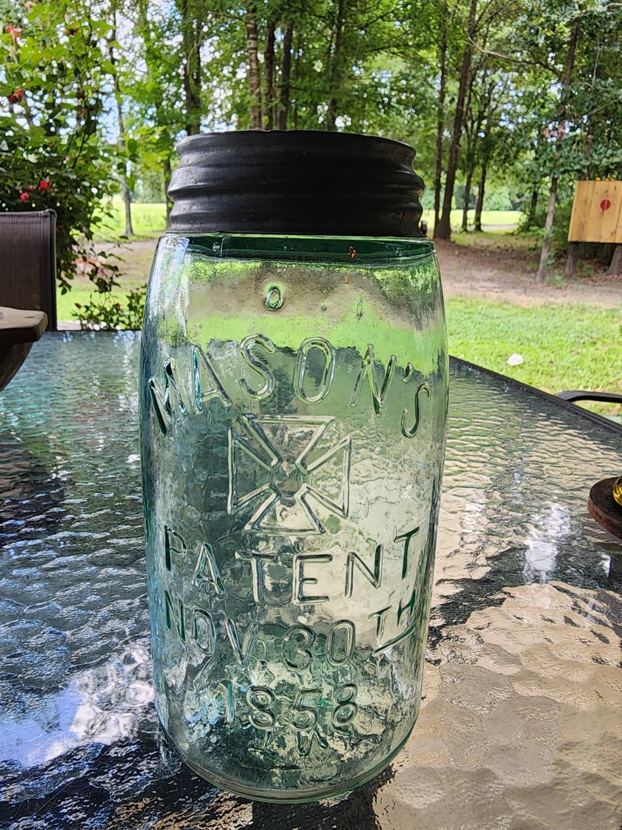 01-34.jpg Antique Nov. 30th 1858 Mason Jar Green main image 1