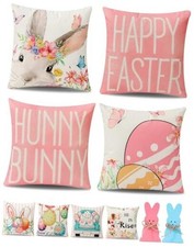 8-Sided Easter Pillow Covers Set of 4 with 2 Wooden Bunny 20" x 20"