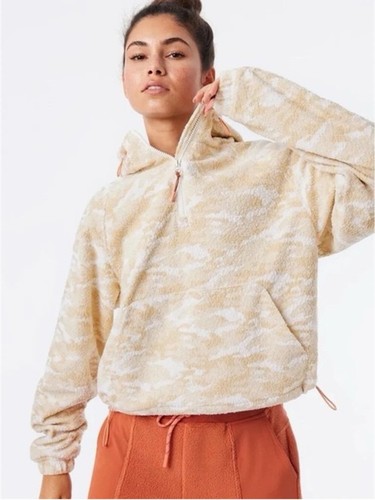 Outdoor Voices PrimoFleece 1/4 Zip Pullover Hoodie in "Cloud Camo"