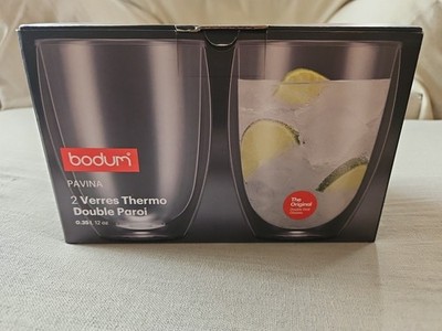 Set/2 Bodum Pavina Double Wall Thermo Glasses 12 Oz M. Yamamoto Mouth Blown NIB!