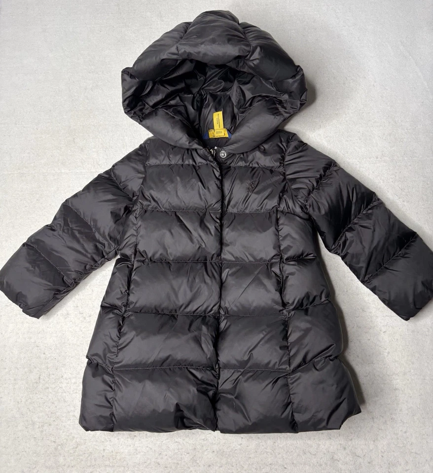 Polo Ralph Lauren Niñas Negro Plumón Acolchado Capucha Puffer Chaqueta Larga Niñas 2T Foto 2 de 4