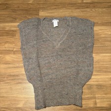 Vintage Genoa Wool Blend Flecked Knit Sweater Vest Made in USA V-Neck Grey M
