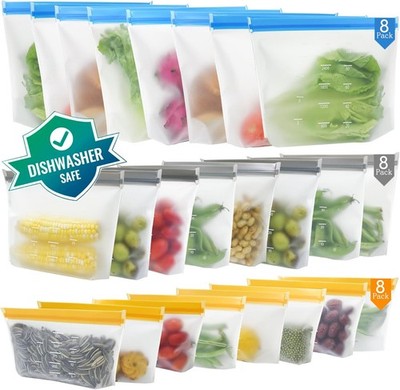 Reusable Silicone Food Storage Bags Leakproof Freezer Zip Kitchen Eco Friendly