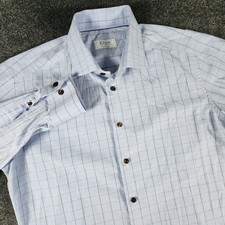 Eton Contemporary Fit Dress Shirt Mens 17 43 Blue Brown Windowpane Check Cotton