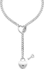 Heart O Ring Slip Chain Necklace for Women,Punk Gothic Stainless Steel Love Cuba