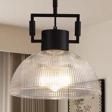 Modern Black Farmhouse Pendant Lights for Kitchen Island - 11.8" Glass Dome...