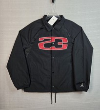 Nike Jordan Coaches Jacket Large Men Black Red Snap Button Essentials Mesh Lined