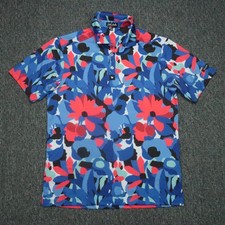 Bad Birdie Shirt Mens Medium Blue Red Colorful Floral Performance Golf Polo