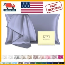 Cooling Silk Pillowcase for Hair  Skin - 20"x26" Soft Grayish Blue with Zipper