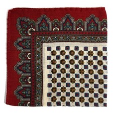 White Red Floral Wool/Cashmere Pocket Square Handmade in Italy