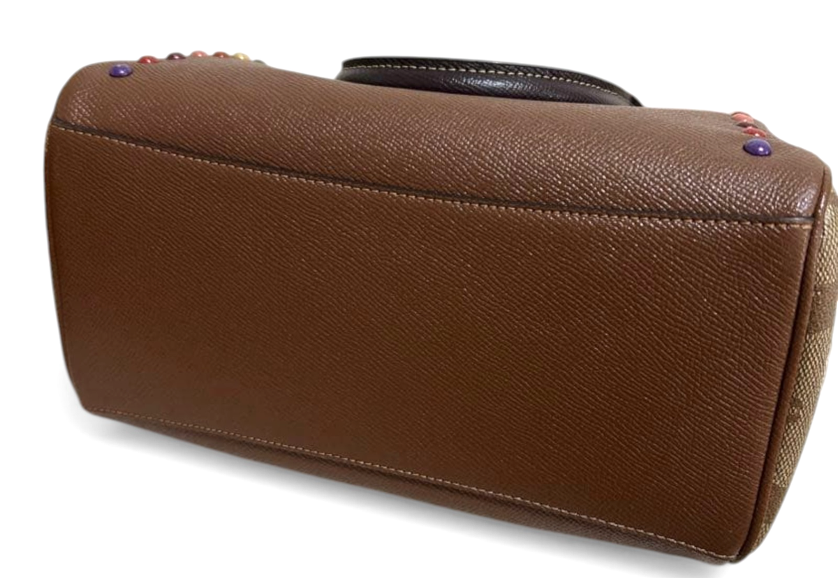 COACH 2 Way Mini Boston Bag Color Studs Coated Leather Shoulder