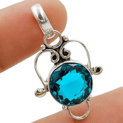 3 kt natürlicher makelloser Blautopas 925 massiv Sterlingsilber Anhänger Schmuck @B21-9