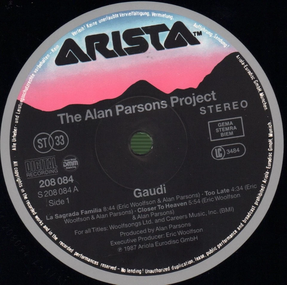 Alan Parsons Project Gaudi LP vinyl Germany Arista 1987 with inner which has - Image 3 of 4
