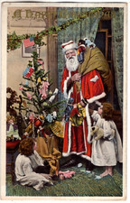 ANTIQUE CHRISTMAS Postcard (RAPHAEL TUCK) SANTA CLAUS, CHILDREN, XMAS TREE