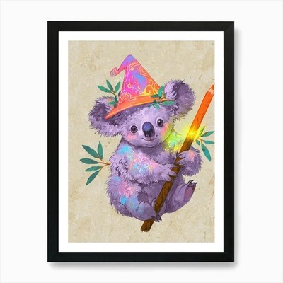 Koalabär im Hut Kunstdruck gerahmt Wandbild Poster Leinwanddruck Bild