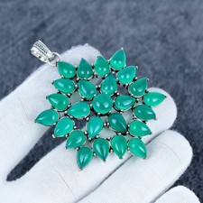 Flower Green Onyx Pendant 925 Sterling Silver Pendant Handmade Jewelry Gift
