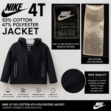 Nike Kids 4T Black Full Zip Hooded Jacket 53% Cotton 47% Polyester